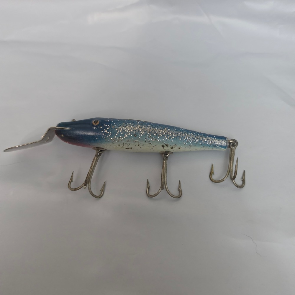 Vintage Wood Creek Chub Pikie Deep Diver Blue Flash Silver Sparkle Top Screw